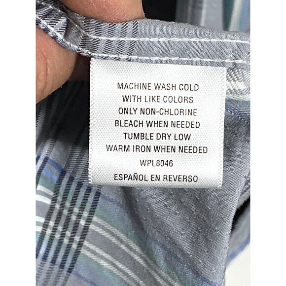 Tasso Elba Button Down Flip Cuff Shirt Gray Blue Green Plaid Mens XXL 18-18.5 - Picture 5 of 6